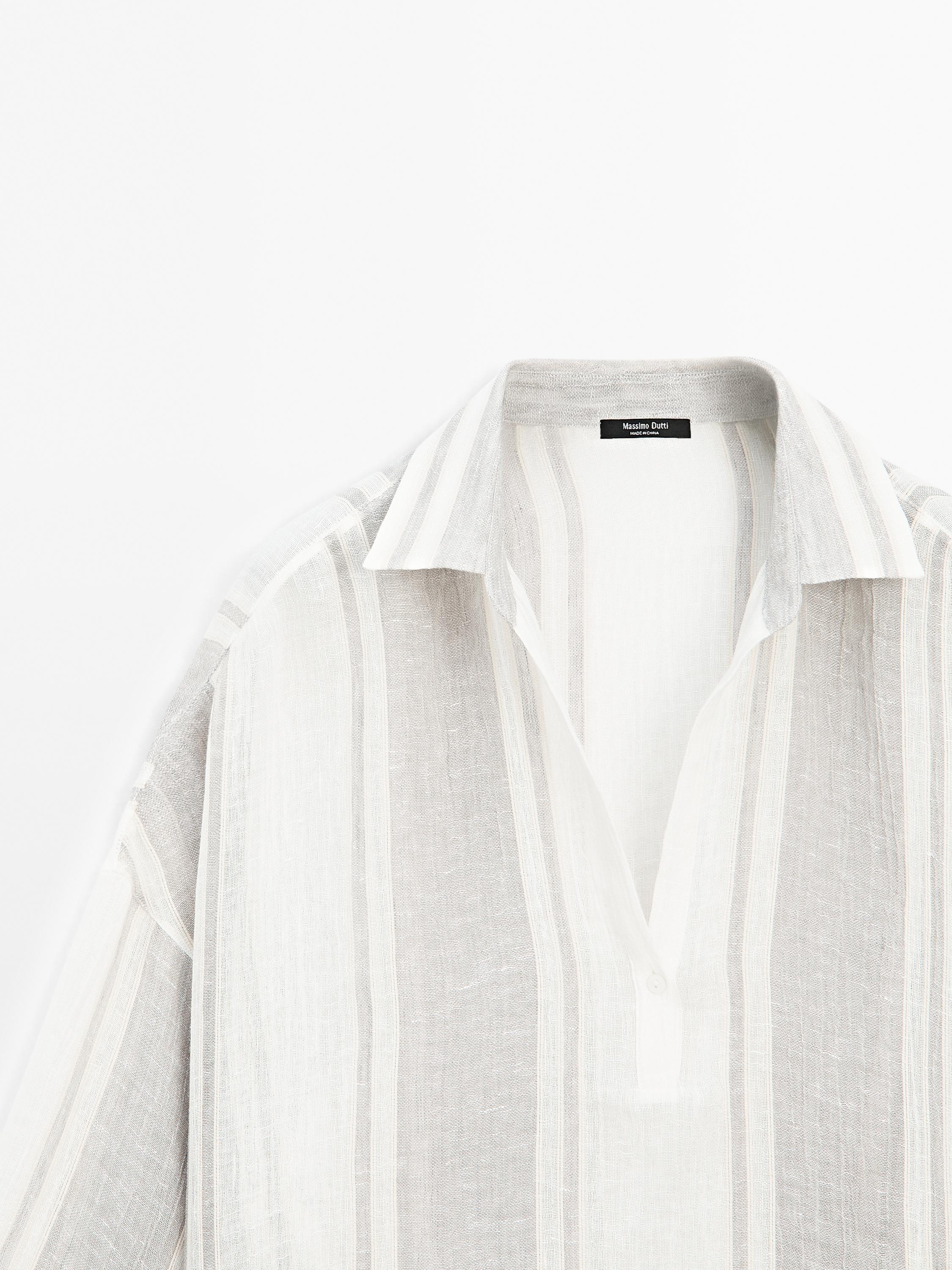 Chemisier fluide à rayures en lin mélangé